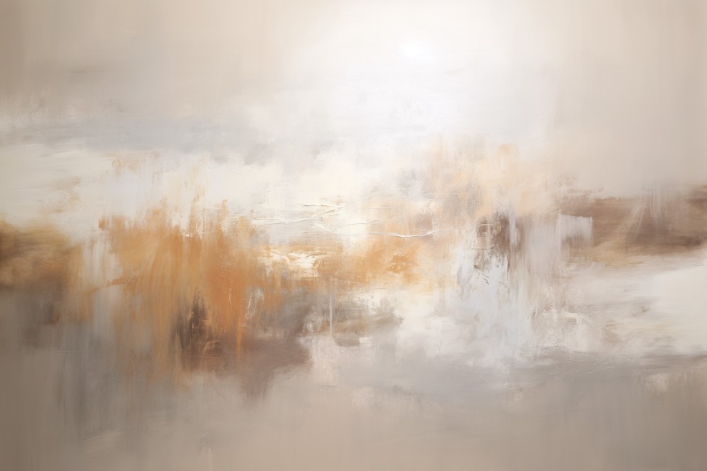 Abstract Landscape canvas print in cream, ochre and grey